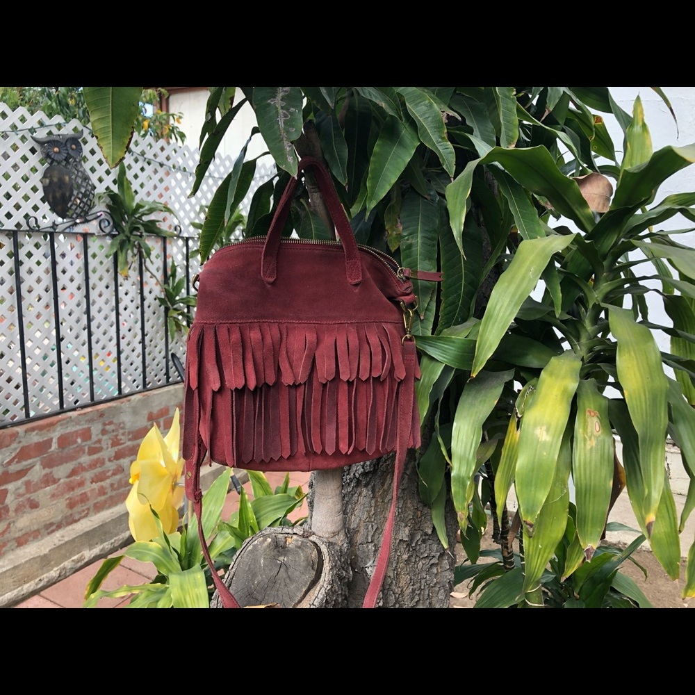 Madewell Leather Burgundy Fringed Cross Body Bag